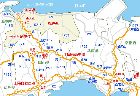 全国から鳥取県への交通地図